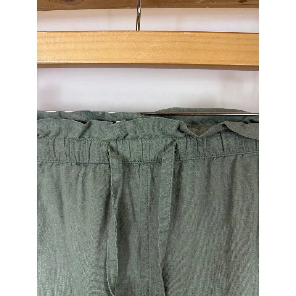Caslon Green Linen Blend Front Slit Drawstring Waist Skirt Size S